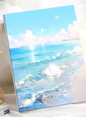 夏日海滩数字油画diy填充手绘丙烯画减压无聊手作解闷手工画填色