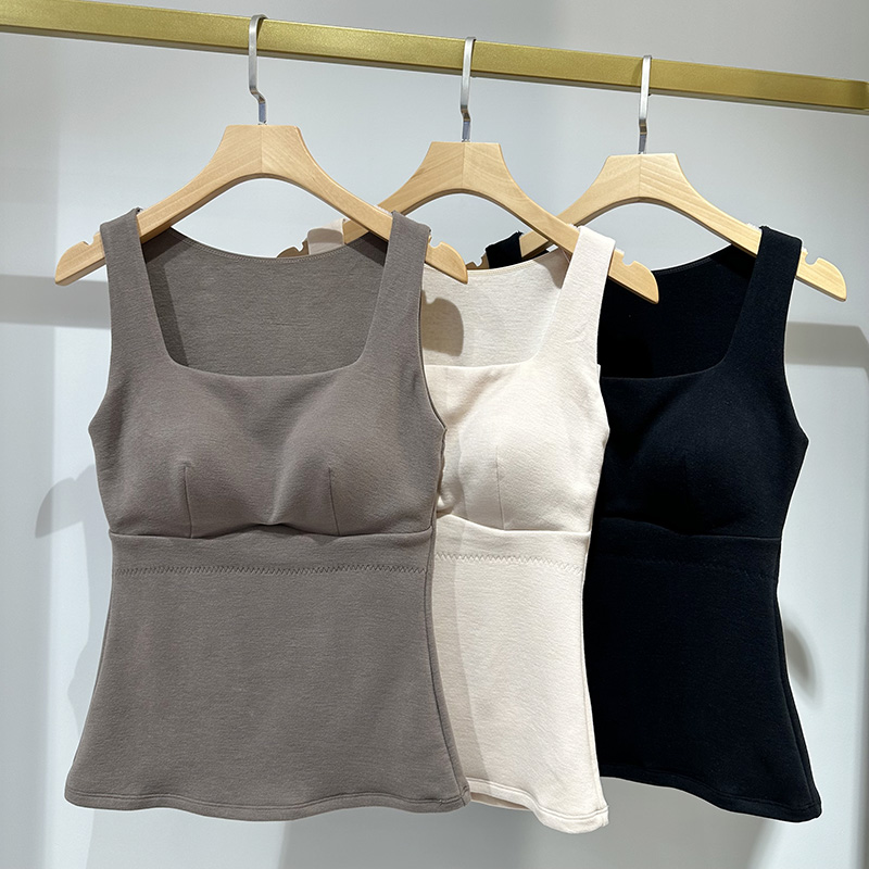 方领免文胸羊绒桑蚕丝保暖背心