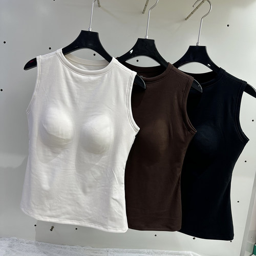 圆领基础款无袖文胸一体保暖背心