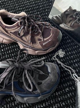 真皮厚底时尚巴家老爹鞋女2025秋新款显瘦百搭网面透气休闲运动鞋