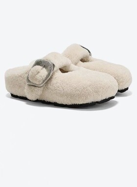 勃肯毛毛棉拖鞋女外穿2025新款秋冬季加绒保暖舒适厚底包头半拖鞋