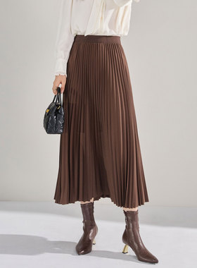 25秋冬安可拉风百褶中长裙通勤百搭高腰遮肉显瘦压褶半身裙15886