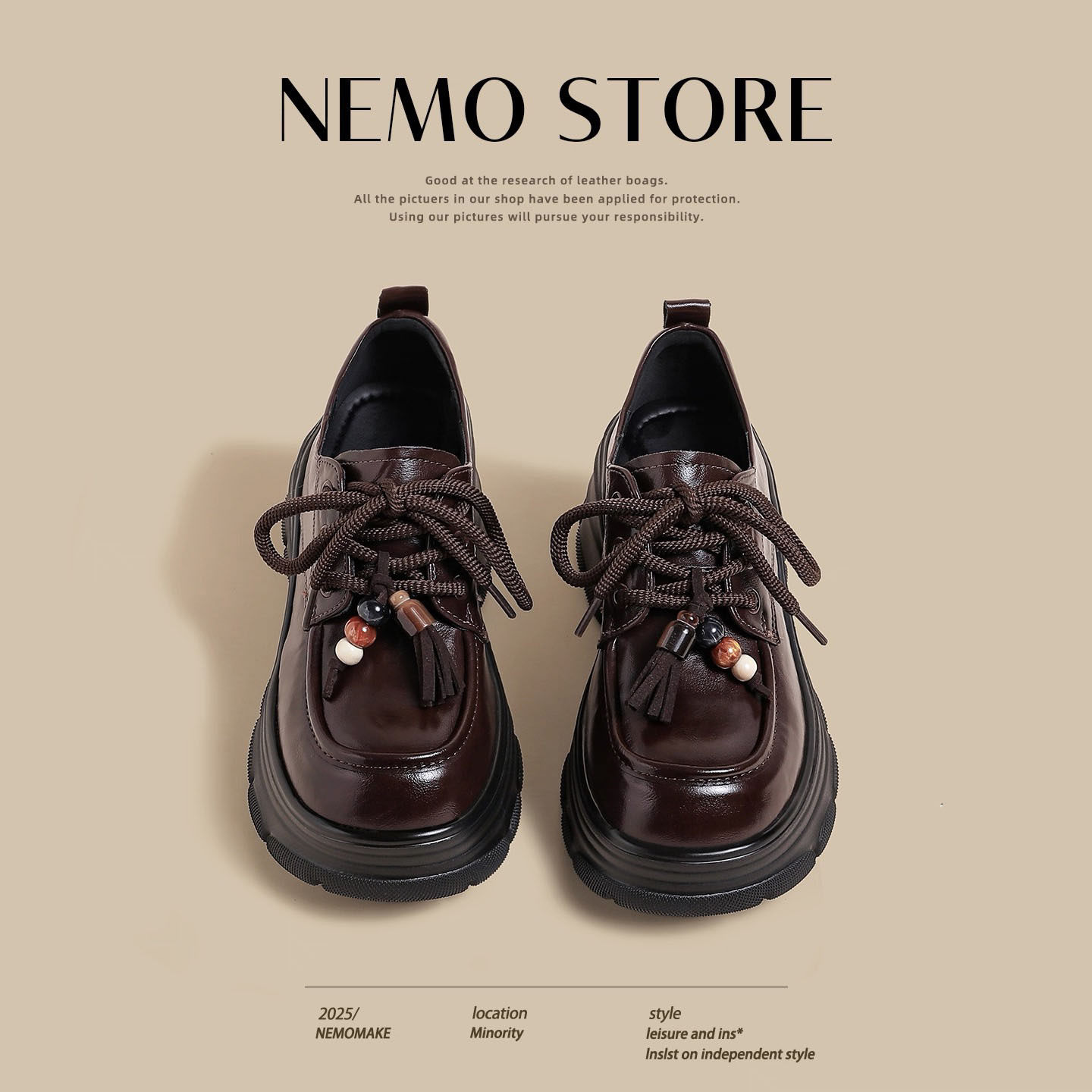 棕色厚底粗跟松糕增高小皮鞋子女英伦风2025秋季新款爆款休闲单鞋