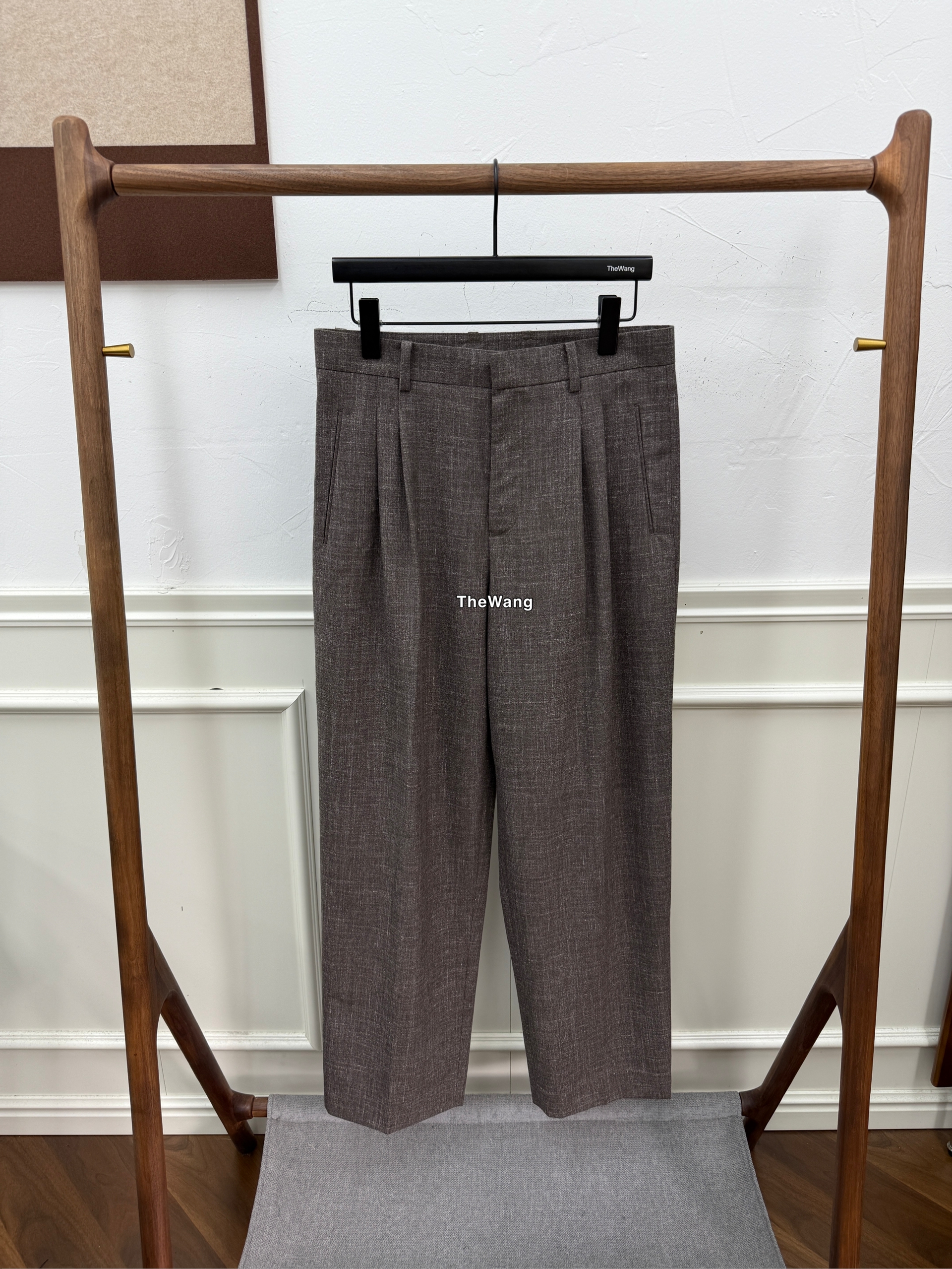 Row25Silas法国雨露亚麻真丝初剪羊毛混纺西裤长裤