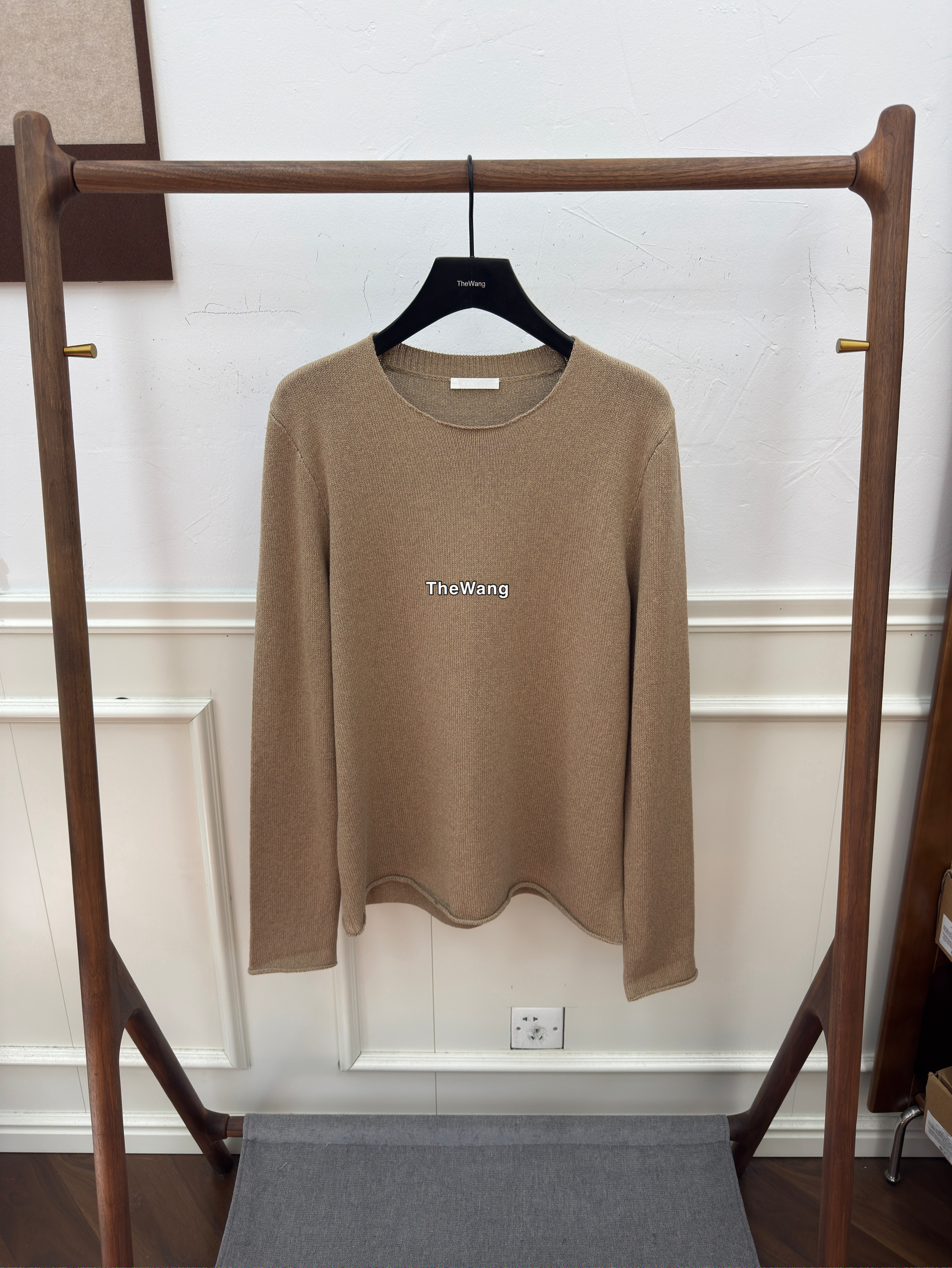 ROW风同款Shai花咖色驼色纯色圆领套头针织衫毛衣松弛感男女同款