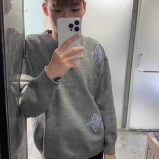 秋冬新款四道杆条纹毛衣打底针织衫男女小众气质圆领套头卫衣保暖