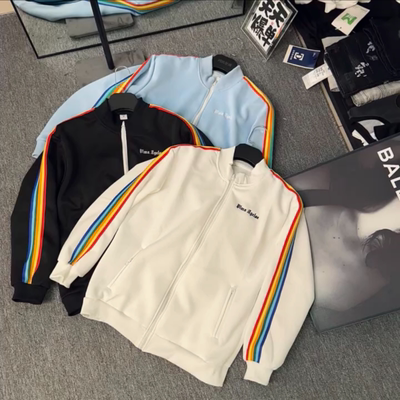 秋冬季轻奢风彩虹条拉链卫衣