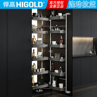 悍高连动拉篮高柜大怪物零食调料收纳厨房开门式希勒高级灰太空铝