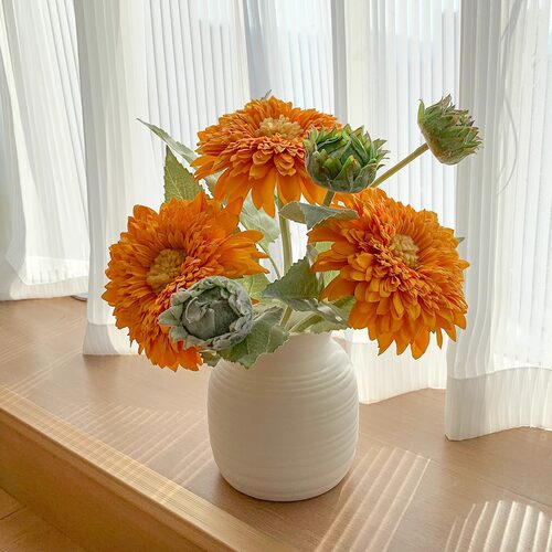 泰迪向日葵仿真花束白色花瓶