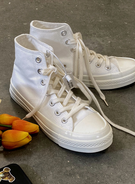 新款韩版网红潮流街拍潮鞋男女情侣秋季透气纯白色evenstar帆布鞋