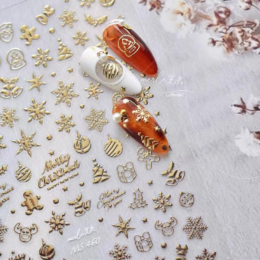 烫金雪花圣诞美甲贴纸