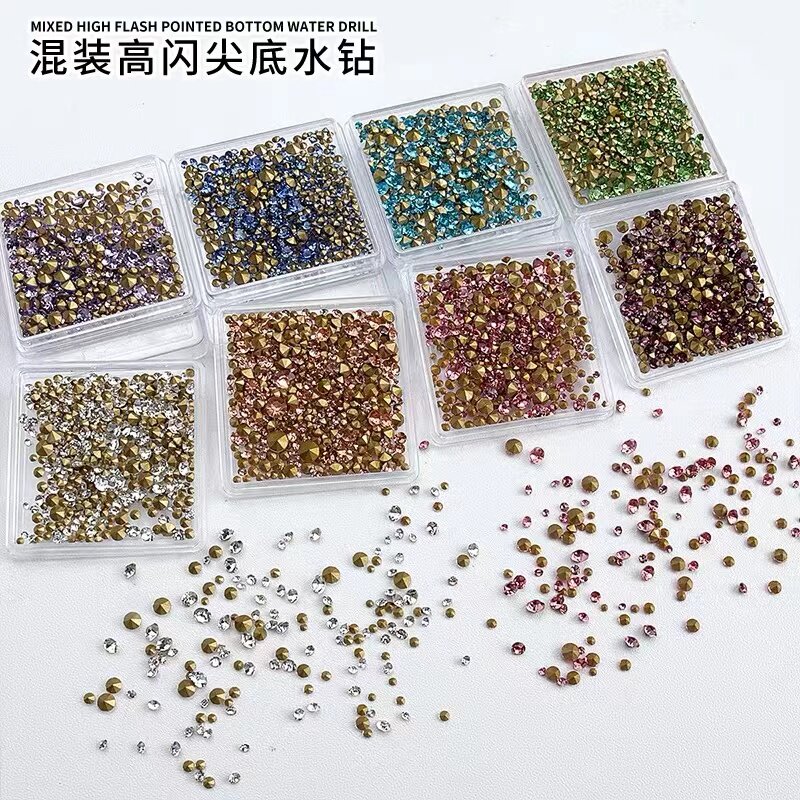 美甲饰品彩色大小混装尖底钻