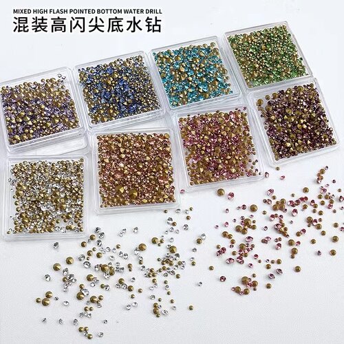 美甲饰品彩色大小混装尖底钻