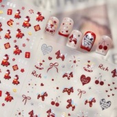 新年喜庆小马美甲贴纸浮雕立体烟花爱心蝴蝶结背胶防水指甲贴装 饰