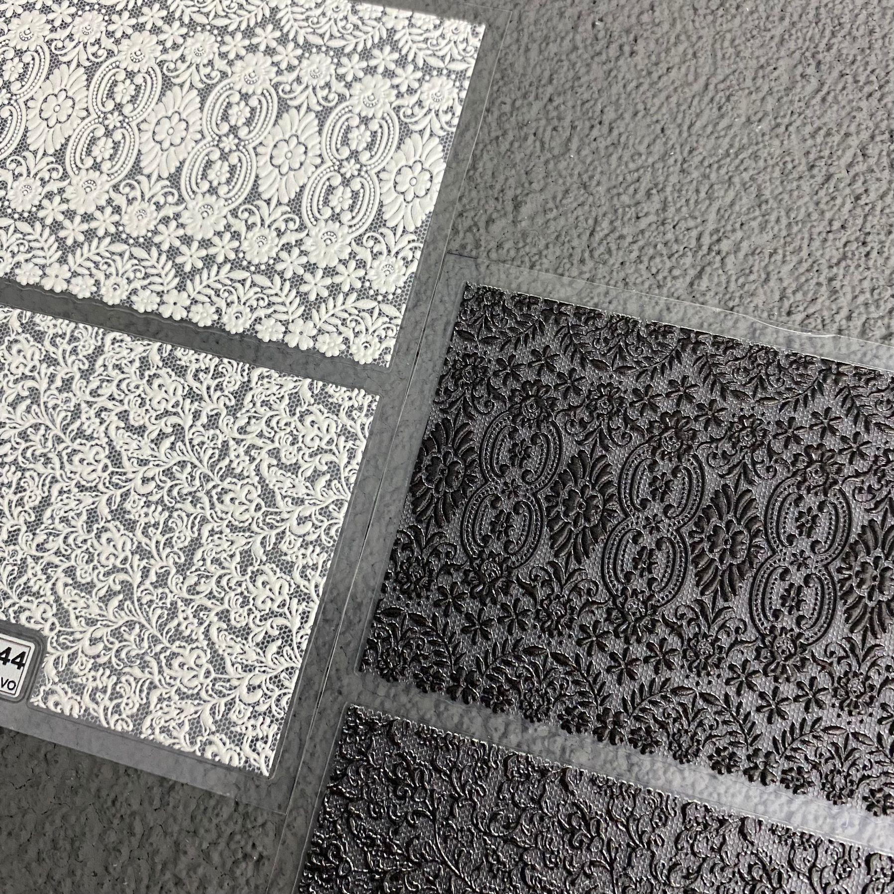 黑白蕾丝美甲贴纸浮雕白色镂空花纹日系背胶5d新款指甲贴花装饰品