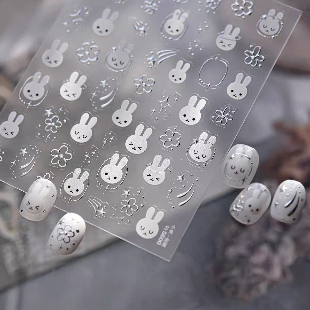 可爱呆萌小兔子美甲贴纸银色星芒花朵五角星背胶防水指甲贴装饰品,彩妆/香水/美妆工具,美甲工具,淘宝优惠券,粉丝福利购,淘宝优惠卷