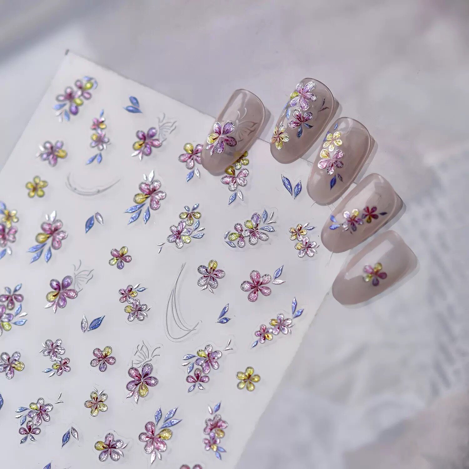 春日粉色花语肌理茶花美甲贴纸浮雕立体春暖花开背胶指甲贴装饰品