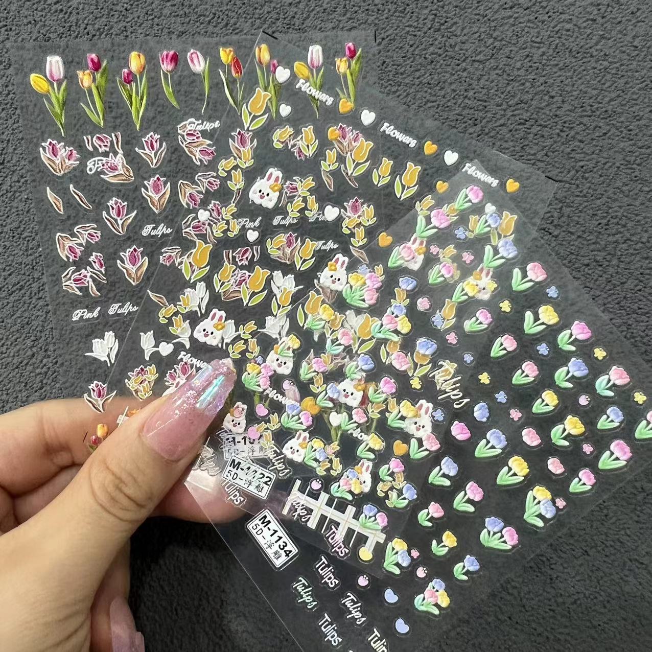 新款郁金香美甲浮雕贴纸