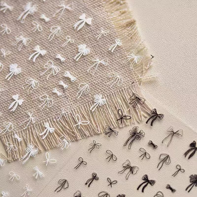 手绘蝴蝶结美甲贴纸薄韧纯欲百搭飘带蝴蝶结新款背胶指甲贴装饰品