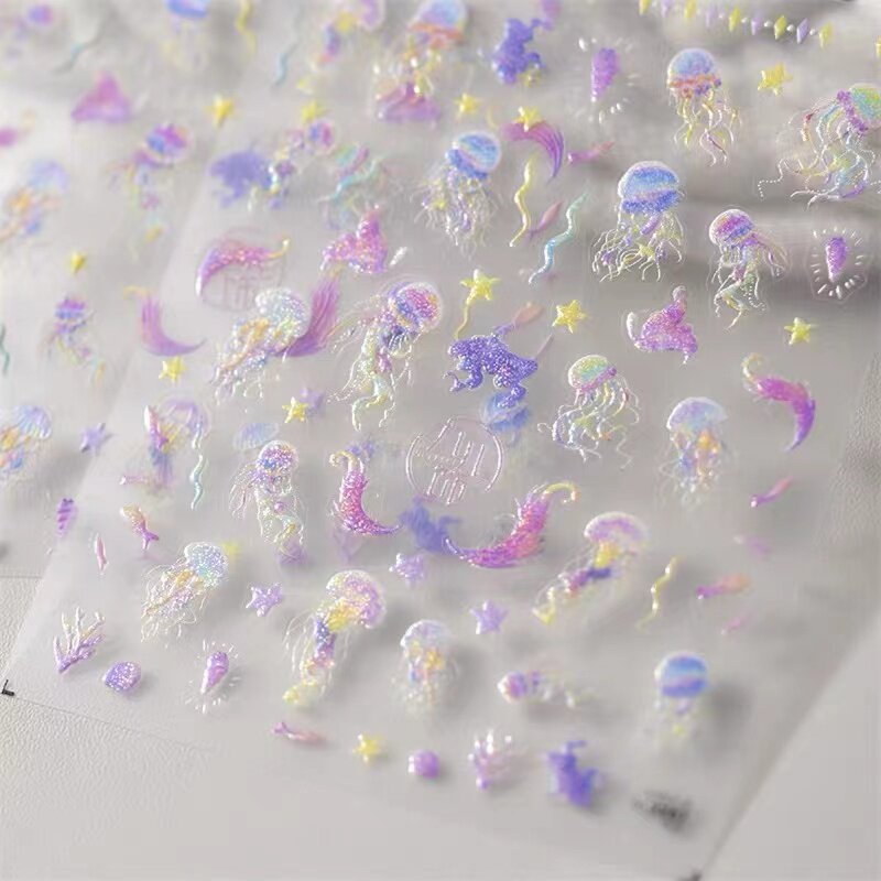 浮雕幻彩水母美甲贴纸