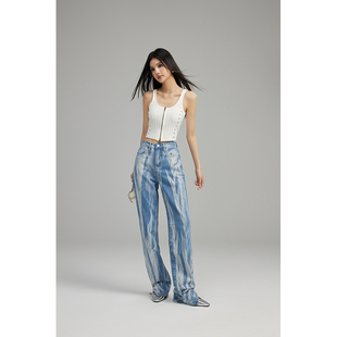 GVCJ高个子加长裤子直筒个性扎染牛仔裤高腰休闲洋气超长拖地裤