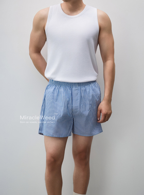 Miracleweed梭织可外穿新疆棉宽松纯棉条纹睡裤阿罗裤四角家居裤