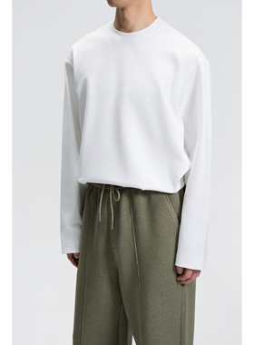 miracleweed320g重磅锦氨混纺高性能流畅长袖T恤高弹宽松螺纹圆领