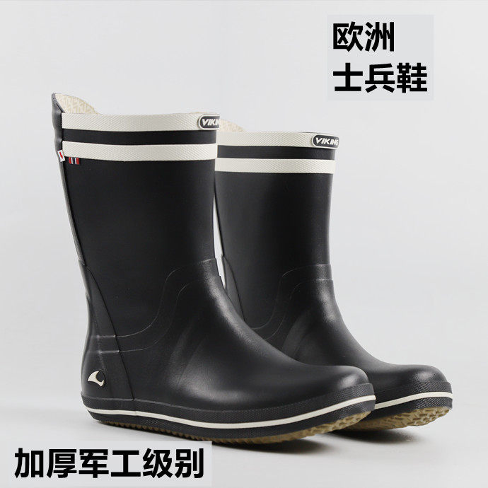 欧美中筒男款加厚防滑雨鞋橡胶图片