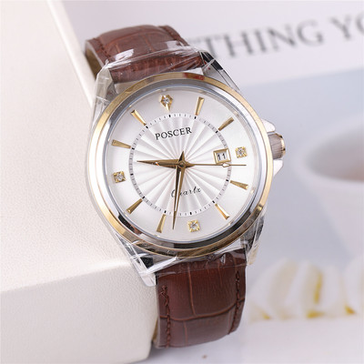 正品poscer宝时捷手表男表男士石英表时尚真皮防水日历保时捷8199
