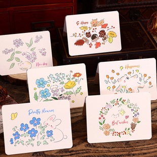 对折空白手写贺卡生日节日通用留言卡明信片祝福卡空白卡纸