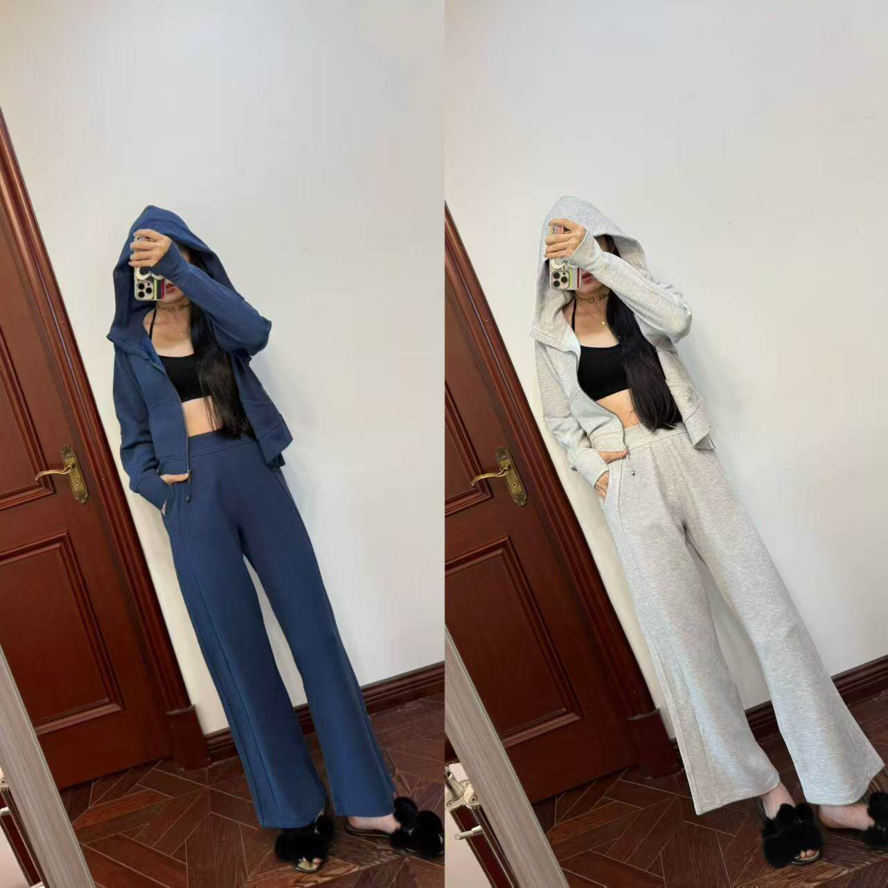 MCHIC| 秒留!魔鬼身材get!显腿长!华夫格运动套装 外套+阔腿裤