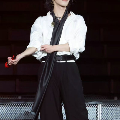 华晨宇演唱会同款飘带白衬衣男2025秋新款高级感别致宽松衬衫上衣