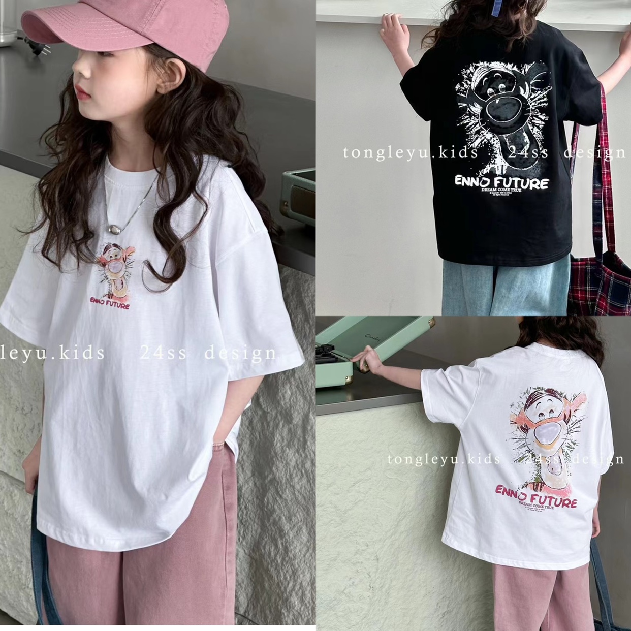 童乐鱼2024春夏新款韩版男女童卡通T恤中大儿童圆领短袖洋气体恤