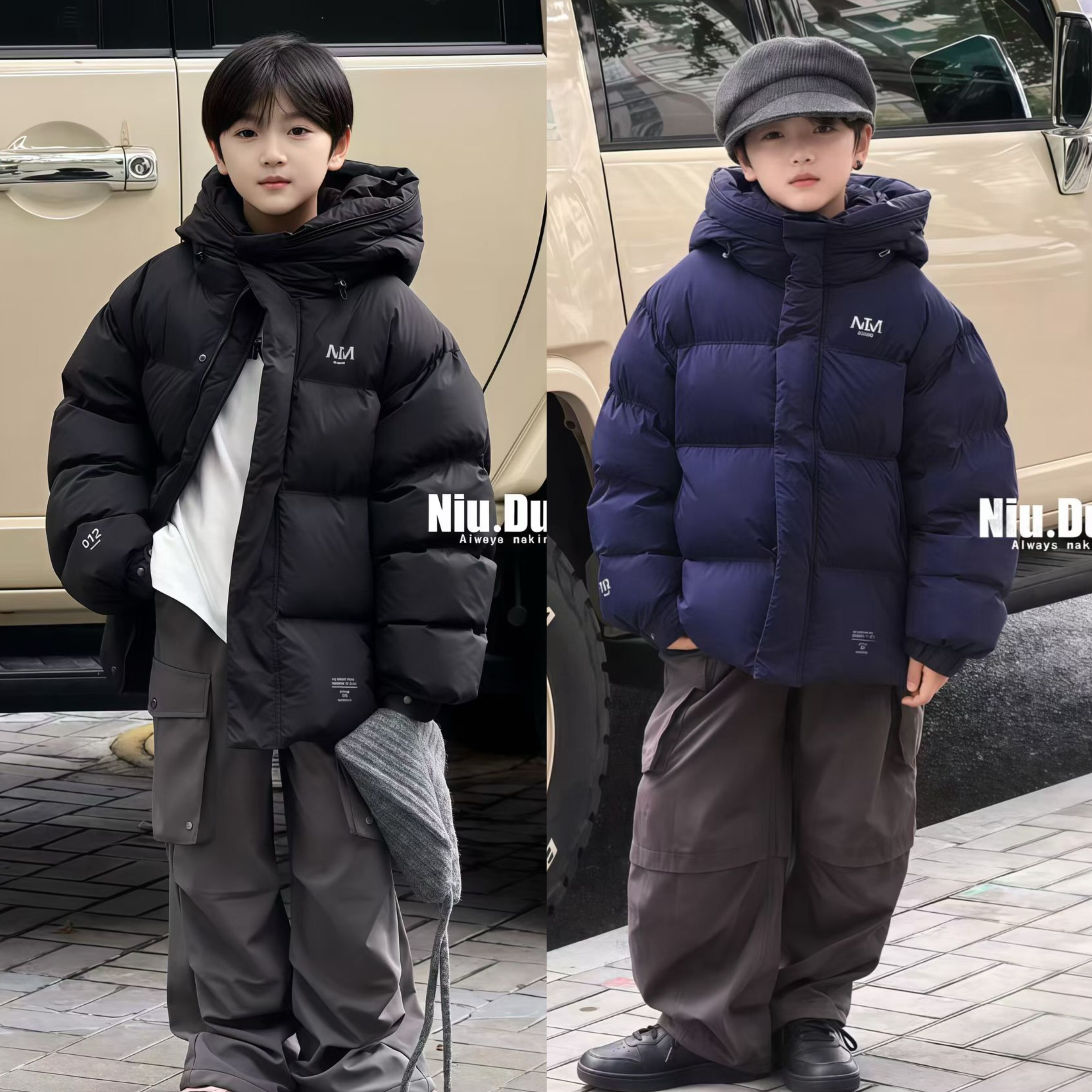 牛哆哆童装25冬季新款男女童外套儿童90白鸭绒连帽羽绒服潮25269