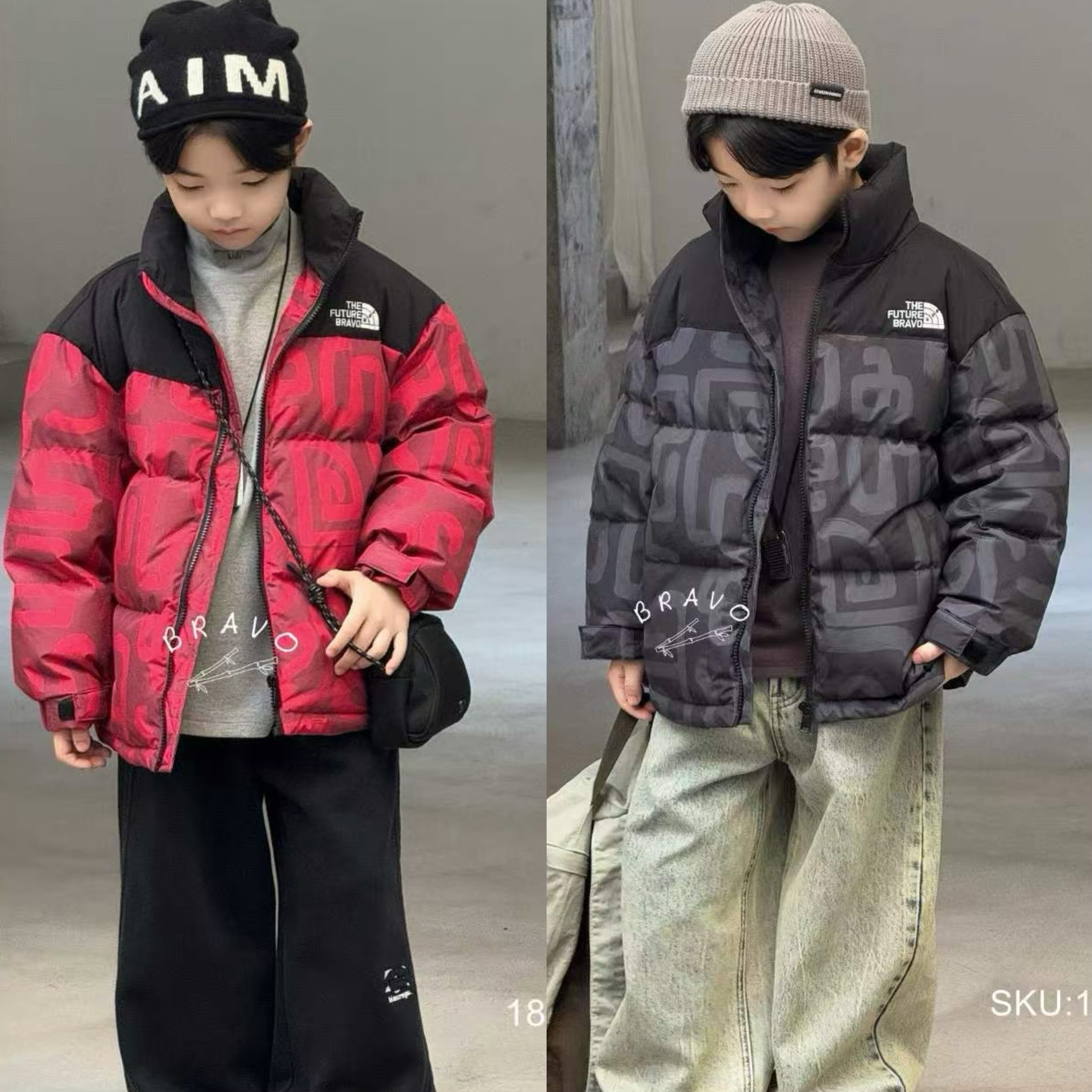 布芮欧2025冬季新款男女童90白鸭绒洋气拼色立领羽绒服外套18138