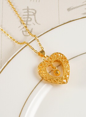 爆款复古沙金镂空平安吊坠转运珠网格时尚高级感锁骨项链