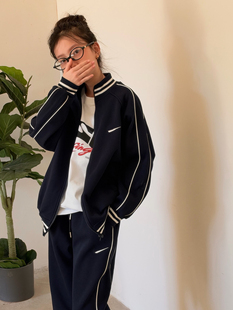 男女童秋冬加厚校服套装大童复古织带立领奥利绒复合卫衣运动裤潮