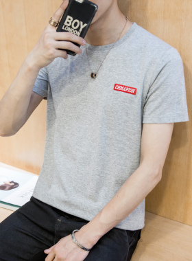 半截袖男黑色短袖t恤日系潮牌衣服夏天韩版修身社会帅气学生装桖