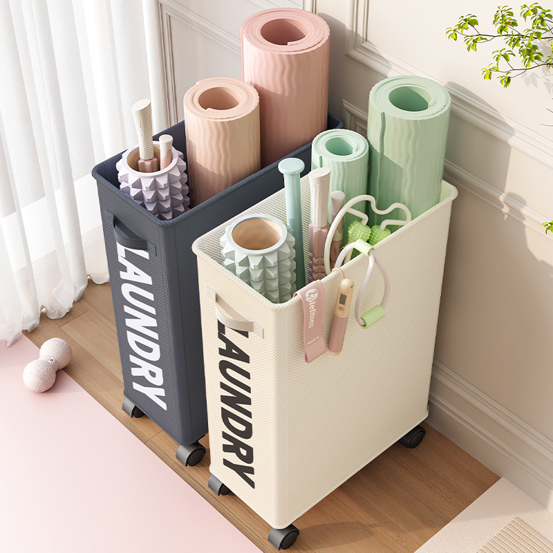 瑜伽垫收纳筐家用运动器材收纳篮带轮健身工具置物架窄缝体育神器