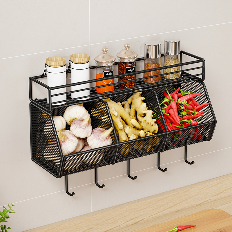 碳钢简约壁挂式免打孔厨房置物架