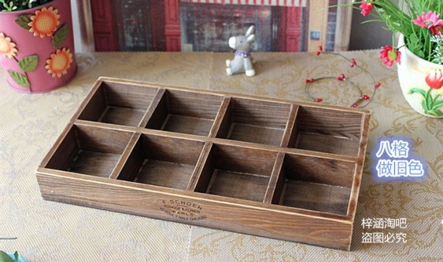 复古风木质3格桌面整理盒