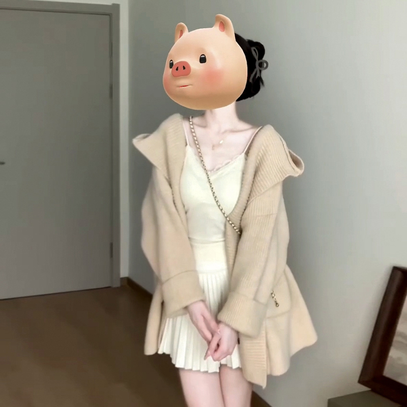 2025新款韩系慵懒风中长款毛衣外套女秋冬高级感连帽针织开衫上衣