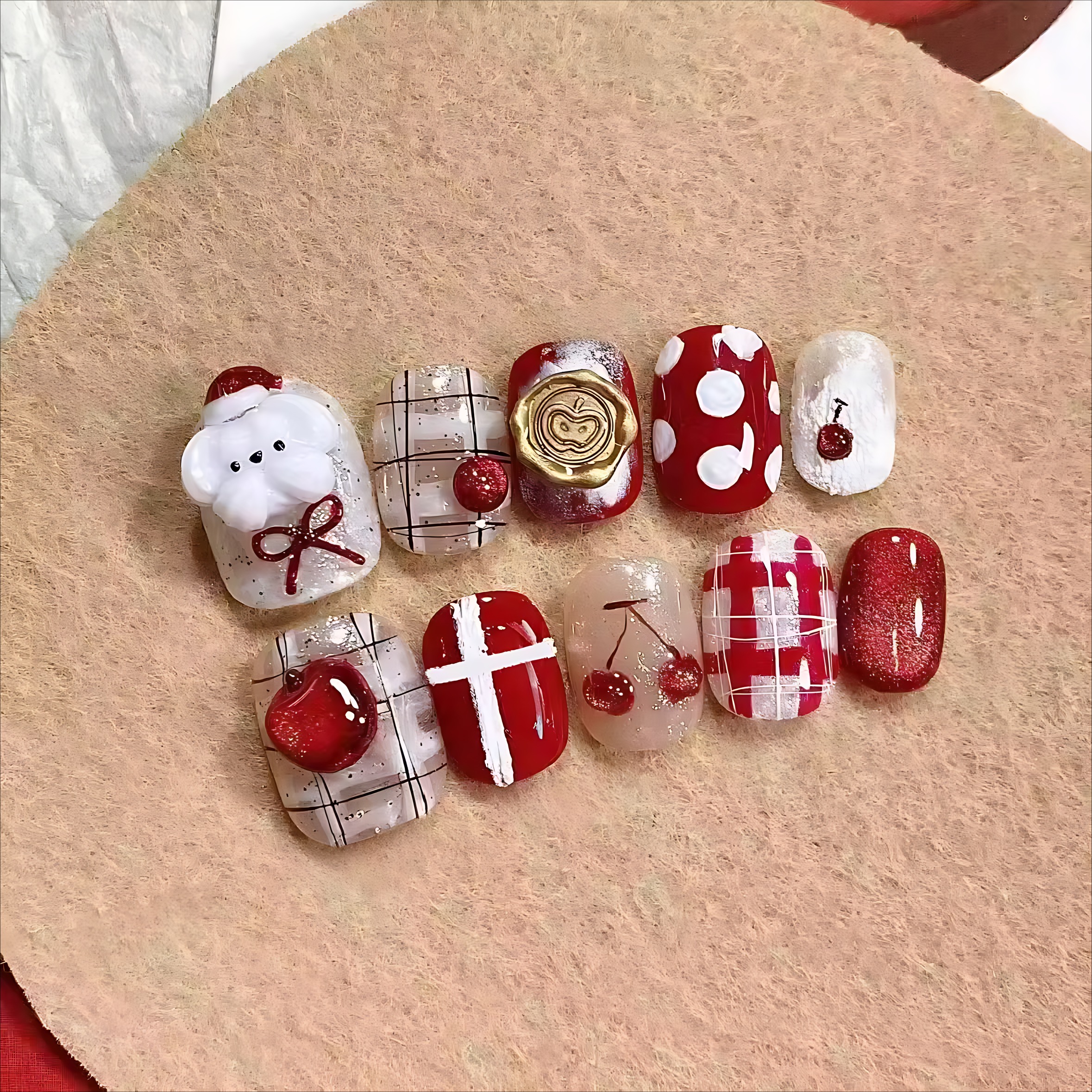 苹果小熊立体手工穿戴甲