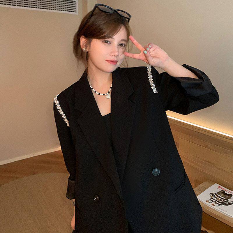 XZ131-小西装外套女大码女装韩版胖MM200斤钉珠链宽松西服