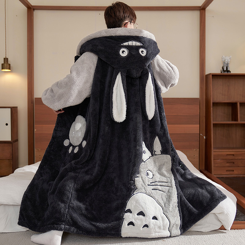 绮秀芬男士珊瑚绒长款睡袍家居服