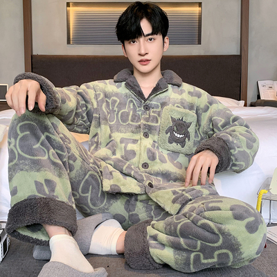 男士珊瑚绒冬季加厚加绒睡衣