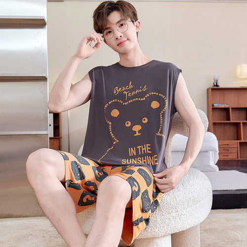 莫代尔背心睡衣男夏季卡通可外穿