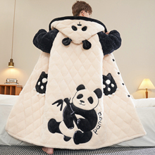 男士睡袍三层夹棉冬季加厚加绒长款睡衣男生卡通珊瑚绒冬天家居服