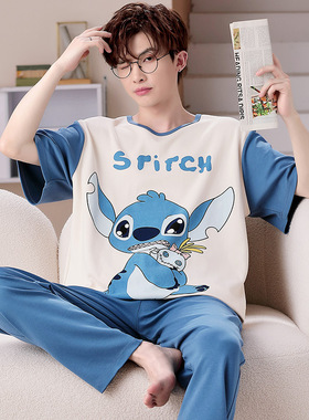 睡衣男士纯棉短袖长裤夏季大童青少年高中学生薄款男孩夏天家居服