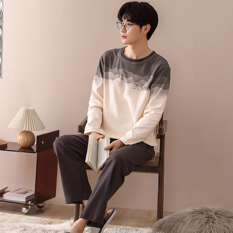 春秋款长袖睡衣男款纯棉休闲外穿